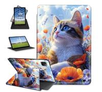 FQSXFIFN for Apple iPad Pro 12.9 Inch 2022/2021/2020 Case Rotating, Auto Wake Sleep Leather Case for Apple iPad Air 13 Inch 2024/2025, Cat Wildflower Folio Stand Table Cover for Woman Man