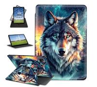 FQSXFIFN for Apple iPad Pro 12.9 Inch 2022/2021/2020 Case Rotating, Auto Wake Sleep Leather Case for Apple iPad Air 13 Inch 2024/2025, Wolf Aurora Folio Stand Table Cover for Woman Man