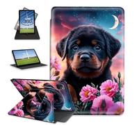 FQSXFIFN for Apple iPad Pro 12.9 Inch 2022/2021/2020 Case Rotating, Auto Wake Sleep Leather Case for Apple iPad Air 13 Inch 2024/2025, Dog Flower Folio Stand Table Cover for Woman Man
