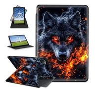 FQSXFIFN for Apple iPad Pro 12.9 Inch 2022/2021/2020 Case Rotating, Auto Wake Sleep Leather Case for Apple iPad Air 13 Inch 2024/2025, Wolf Fire Folio Stand Table Cover for Woman Man