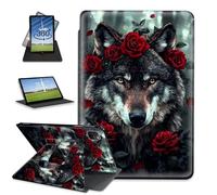 FQSXFIFN for Apple iPad Pro 12.9 Inch 2022/2021/2020 Case Rotating, Auto Wake Sleep Leather Case for Apple iPad Air 13 Inch 2024/2025, Wolf Flowers Folio Stand Table Cover for Woman Man