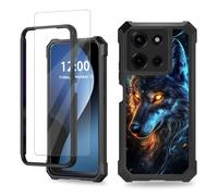 FQSXFIFN for Motorola Moto G 5G 2025 Case with Screen Protector, Phone Case for Moto G 5G 2025 Three Layer Heavy Duty Military-Grade Shockproof, Wolf Crown Phone Cover for Man Woman