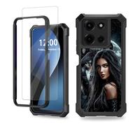 FQSXFIFN for Motorola Moto G 5G 2025 Case with Screen Protector, Phone Case for Moto G 5G 2025 Three Layer Heavy Duty Military-Grade Shockproof, Woman Wolf Phone Cover for Man Woman
