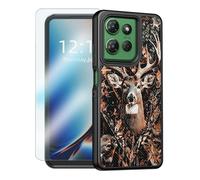 FQSXFIFN for Motorola Moto G 5G 2025 Phone Case with Screen Protector, Deer Leaf Case for Moto G 5G 2025 Hard PC Polka Dot Rear Design Anti-Slip, Military-Grade Drop Protection Phone Cover