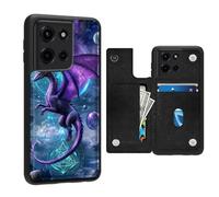 FQSXFIFN for Motorola Moto G Power 2025 Case Wallet, Flip Case for Moto G Power 2025/G Play 2025 with Double Magnetic Closure, Card Slots Kickstand, Leather TPU Phone Cover Purple Dragon Planet