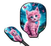 FQSXFIFN for Pickleball Paddle Cover with Smooth Zipper, Durable Scratch-Resistant for Pickleball Paddle Case Protection, Pink Cat Sleeve for Pickleballs Paddles Racket