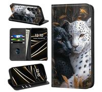 FQSXFIFN for Samsung Galaxy S24 Ultra Case Wallet Leather, Case for Galaxy S24 Ultra with Magnetic Closure Card Slots, Black White Leopards Shockproof Folio Protective Phone Cover Kickstand