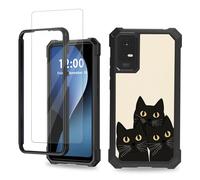 FQSXFIFN for TCL iON X T430W Case with Screen Protector, Three Layer Heavy Duty Shockproof Military-Grade Phone Case for TCL 40z, Black Cats Full Body Protection Phone Cover for Man Woman