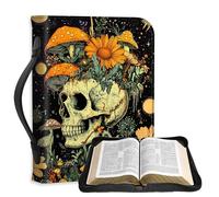 FQSXFIFN PU Leather Bible Cover with Sturdy Handle, Multiple Storage Spaces Bible Cover Case for Women Man, Durable Girls Bibles Carrying Case, Skull Mushroom Design Large Bibles Bag