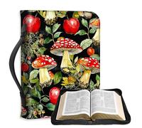 FQSXFIFN PU Leather Bible Cover with Sturdy Handle, Multiple Storage Spaces Bible Cover Case for Women Man, Durable Girls Bibles Carrying Case, Mushroom Apple Design Large Bibles Bag