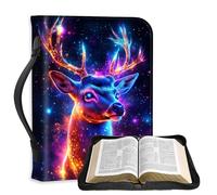 FQSXFIFN PU Leather Bible Cover with Sturdy Handle, Multiple Storage Spaces Bible Cover Case for Women Man, Durable Girls Bibles Carrying Case, Neon Deer Design Large Bibles Bag