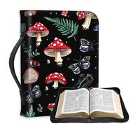 FQSXFIFN PU Leather Bible Cover with Sturdy Handle, Multiple Storage Spaces Bible Cover Case for Women Man, Durable Girls Bibles Carrying Case, Mushroom Leaves Design Large Bibles Bag