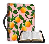 FQSXFIFN PU Leather Bible Cover with Sturdy Handle, Multiple Storage Spaces Bible Cover Case for Women Man, Durable Girls Bibles Carrying Case, Orderly Oranges Design Large Bibles Bag