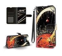 FQSXFIFN Wallet Case for iPhone 17 Air with Hand Strap, PU Leather Magnetic Closure Folio for iPhone 17 Air Case with Card Holder & Kickstand, Extra-Terrestrial Shockproof Protective Phone Cover