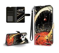 FQSXFIFN Wallet Case for iPhone 17 Pro with Hand Strap, PU Leather Magnetic Closure Folio for iPhone 17 Pro Case with Card Holder & Kickstand, Extra-Terrestrial Shockproof Protective Phone Cover