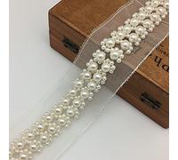 FQTANJU 1 Yard Large Pearl Beads Decorative Tape Lace Edge Trim Ribbon, 5 cm Width Vintage Ivory Edging Trimmings Fabric Embroidered Applique Sewing Craft Wedding Dress Party Clothes Decor
