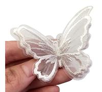 FQTANJU 15pcs Butterfly Lace Trim, Double Layers Organza Butterfly Decor Applique Patches Embroidery Sewing Lace Fabric for DIY Craft Costume Headpieces Garters Wedding Decoration (White)