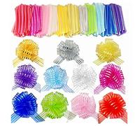 FQTANJU 22 Pieces Pull Bow Mixed Color Large Organza Pull Bow Present Wrapping Pull Bow with Ribbon for Wedding Party Decoration Gift Baskets, 6 Inches