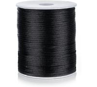 FQTANJU 2mm Nylon Satin Cord, 100 Yards Nylon Cord Satin String for Bracelet Jewelry Making Silky Rattail Macrame Trim Cord Necklace Bulk Beading Thread Kumihimo Chinese Knot Craft (Black)