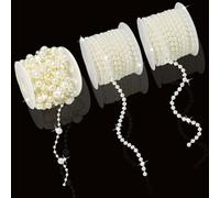 FQTANJU 3 Rolls Pearls String Beads Decoration Pearl Garland for Christmas Tree Faux Pearl Garland Roll Strand for Crafting String of Flowers Wedding,66 Feet (Ivory)