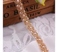 FQTANJU 3Yards Gold Beaded Crystal Rhinestone Applique, Rhinetones Trim for Dress, Bridal Applique, Crystal Beaded Applique for Bridal Wedding, Party and Other Formal Occasions
