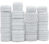FQTANJU 49 Yard White Lace Trim Ribbon, 15 Rolls Crochet Assorted Patterns Lace Ribbon Cream Vintage for Bridal Wedding Decorations,Gift Wrap and Sewing DIY Making