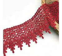 FQTANJU 5 Yard Floral Lace Edge Trim 9cm Wide Ribbon Edging Trimmings Wedding Dress Embellishment Gift Party Decoration Applique DIY Sewing Crafts (Dark red)