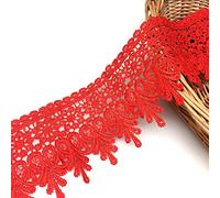 FQTANJU 5 Yard Floral Lace Edge Trim 9cm Wide Ribbon Edging Trimmings Wedding Dress Embellishment Gift Party Decoration Applique DIY Sewing Crafts (Red)