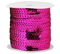 FQTANJU Rose Red 6mm Crafts Round Flat Sequin Strip Trim on Strings for Crafts, Fringe, and Sewing; 100 Yard Roll
