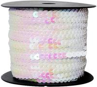 FQTANJU White 6mm Crafts Round Flat Sequin Strip Trim on Strings for Crafts, Fringe, and Sewing; 100 Yard Roll