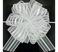 FQTANJU White Pull Bow, Large Organza 6 Inches Gift Wrap Bows for Wedding Gift Baskets，Christmas Wrapping and Decoration, 5 Pieces