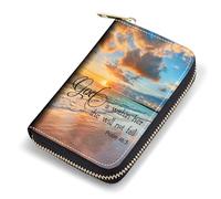 FQTBCEARI Credit Card Holder, RFID Leather Card Wallet for Women, Pocket Business Card Case with Zipper, Fox, Bible Verse Psalm 46:5, Fashions