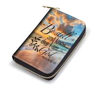 FQTBCEARI Credit Card Holder, RFID Leather Card Wallet for Women, Pocket Business Card Case with Zipper, Fox, Quote Bible Verses Psalm 46:10, Fashions