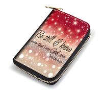 FQTBCEARI Credit Card Holder, RFID Leather Card Wallet for Women, Pocket Business Card Case with Zipper, Fox, Glitter Quote Bible Verse Psalm 46:10, Fashions
