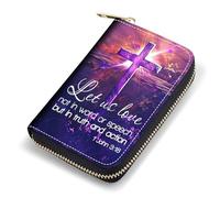 FQTBCEARI Credit Card Holder, RFID Leather Card Wallet for Women, Pocket Business Card Case with Zipper, Fox, Cross Quote Bible Verse 1 John 3:18, Fashions