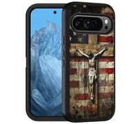 FQTBCEARI Designed Case for Google Pixel 10/10 Pro & Pixel 9/9 Pro, Military Grade Heavy Duty 3-Layer Shockproof Drop Full-Body Protective Phone Cover, American Flag Cross Jesus