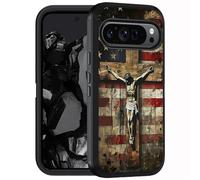 FQTBCEARI Designed Case for Google Pixel 10 Pro XL/Google Pixel 9 Pro XL, Military Grade Heavy Duty 3-Layer Shockproof Drop Full-Body Protective Phone Cover, American Flag Cross Jesus