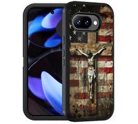 FQTBCEARI Designed for Google Pixel 10a Case, Military Grade Heavy Duty 3-Layer Shockproof Drop Full-Body Protective Phone Cover for Google Pixel 10a (2026), American Flag Cross Jesus