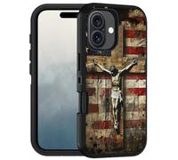 FQTBCEARI Designed for iPhone 17 Case, Military Grade Heavy Duty 3-Layer Shockproof Drop Full-Body Protective Phone Cover for iPhone 17 (6.3" 2025), American Flag Cross Jesus