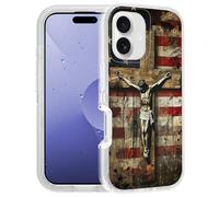 FQTBCEARI Designed for iPhone 17 Case, [Military Grade] Heavy Duty 3-Layer Transparent Shockproof Drop Full-Body Protective Phone Cover for iPhone 17 6.3", American Flag Cross Jesus