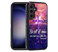 FQTBCEARI Designed for Samsung Galaxy S25 FE Case, Military Grade Heavy Duty 3-Layer Shockproof Full-Body Protective Cover for Samsung Galaxy S25 FE 5G 6.7", Cross Quote Bible Verses Psalm 46:10