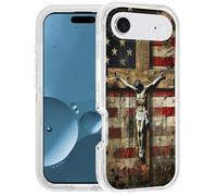 FQTBCEARI for iPhone 17 Air Case, [Military Grade] Heavy Duty 3-Layer Transparent Shockproof Drop Full-Body Protective Phone Cover for iPhone 17 Air 6.6", American Flag Cross Jesus