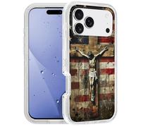 FQTBCEARI for iPhone 17 Pro Max Case, [Military Grade] Heavy Duty 3-Layer Transparent Shockproof Drop Full-Body Protective Cover for iPhone 17 Pro Max 6.9", American Flag Cross Jesus