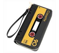 FQTBCEARI Women Large Capacity Wallet PU Leather Zipper Clutch Purse, Retro Music Cassette, One Zippers