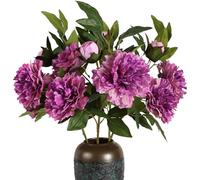 Fqueelvys 4 Pcs Purple Peonies Artificial Flowers 6" Big Fake Peonies with 27" Long Stem for Tall Vases Faux Peonies Silk Flowers for Wedding Table Centerpieces Home Decor Floral Arrangements (Purple)