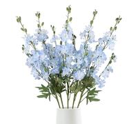 Fqueelvys 5 Pcs Light Blue Delphinium Artificial Flowers, 38.5" Long Stem Artificial Flowers for Tall Vase Blue Flowers Faux Larkspur for Wedding Home Party Kitchen Arrangement Decor