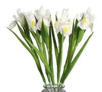 Fqueelvys Iris Flowers Artificial 6 PCS Real Touch Flowers 23.22 in Long Stems White Iris Artificial for Wedding Bridal Home Kitchen Party Décor(White)