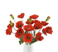 Fqueelvys Red Poppy Flowers Artificial 5PCS 20Heads Fake Poppies Realistic Faux Silk Flowers with Stems for Vase Centerpiece Wedding Party Garden Home Decoration (Red)