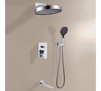 FQYEP Concealed Shower System Bathroom Luxury Rain Mixer Shower Combo Set Brass,Chrome Plated,Three Functions