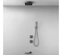 FQYEP Concealed Shower System Bathroom Luxury Rain Mixer Shower Combo Set Brass Three Functions,Grey,A